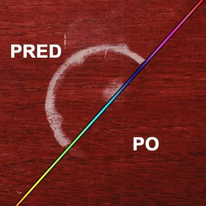 Pred a po použití odstraňovača krúžkov na dreve Ring Remover